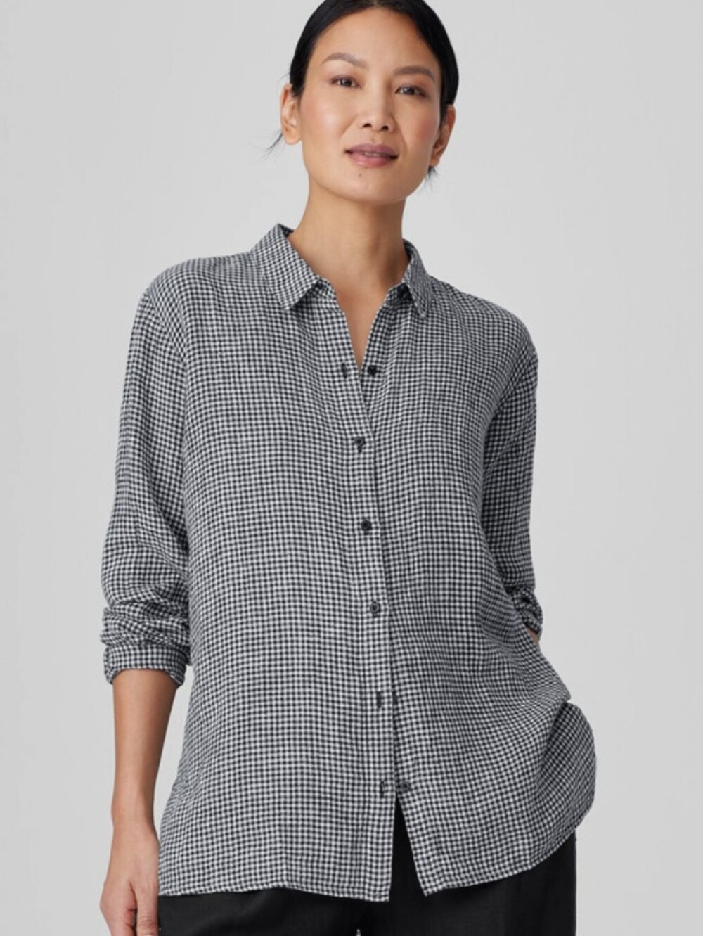 Eileen Fisher Puckered Organic Linen Classic Collar Shirt Easy Fit, Long Length